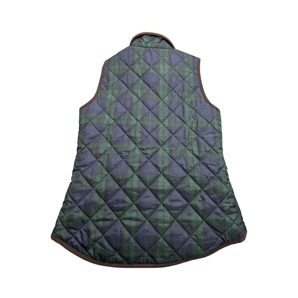 British Khaki Quilted Vest Womens Small Green Plaid Sherpa Collar Puffer V-28 - Picture 2 of 10